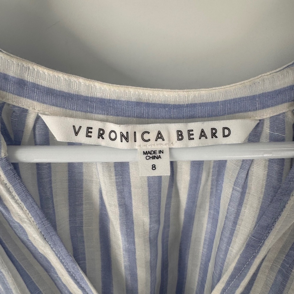 Veronica Beard Blue White Striped Linen Silk Flutter Sleeve Peplum Top 8 - Picture 6 of 9